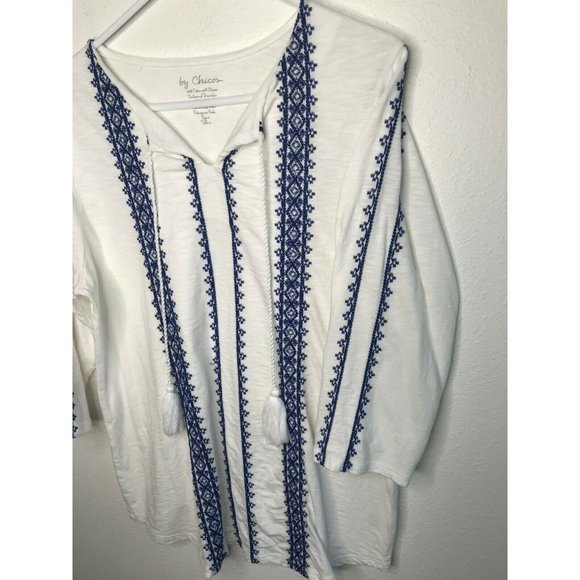 Chicos Embroidered Boho Top 3/4 Sleeve Peasant - Picture 2 of 6